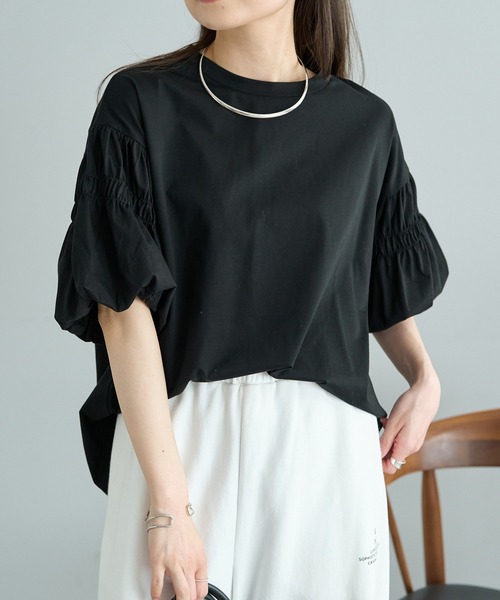 PUAL CE CIN(ピュアルセシン)の「【Du noir】ドライタッチバルーンスリーブT(Tシャツ/カットソー・レディース・チャコールグレー/ブラック/オフホワイト・FREE)」の2枚目の写真