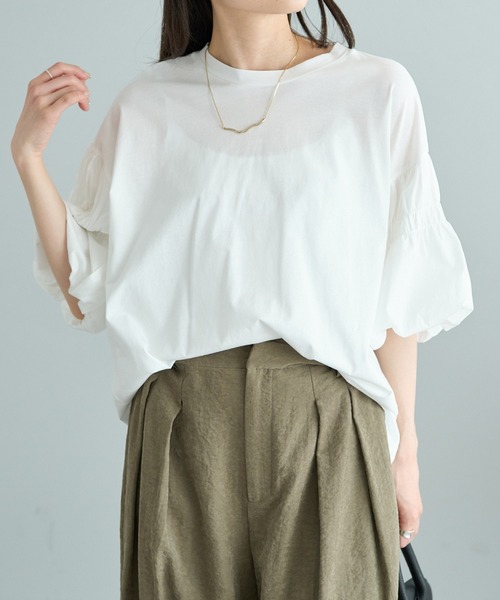 PUAL CE CIN(ピュアルセシン)の「【Du noir】ドライタッチバルーンスリーブT(Tシャツ/カットソー・レディース・チャコールグレー/ブラック/オフホワイト・FREE)」の8枚目の写真