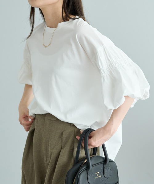 PUAL CE CIN(ピュアルセシン)の「【Du noir】ドライタッチバルーンスリーブT(Tシャツ/カットソー・レディース・チャコールグレー/ブラック/オフホワイト・FREE)」の7枚目の写真