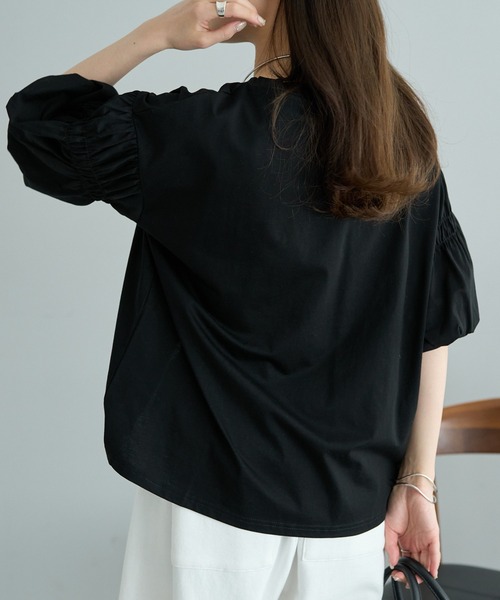 PUAL CE CIN(ピュアルセシン)の「【Du noir】ドライタッチバルーンスリーブT(Tシャツ/カットソー・レディース・チャコールグレー/ブラック/オフホワイト・FREE)」の18枚目の写真