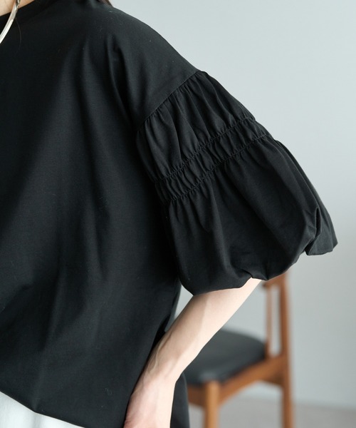 PUAL CE CIN(ピュアルセシン)の「【Du noir】ドライタッチバルーンスリーブT(Tシャツ/カットソー・レディース・チャコールグレー/ブラック/オフホワイト・FREE)」の17枚目の写真