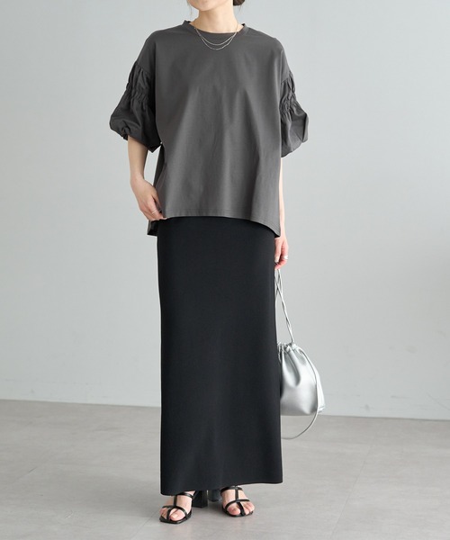 PUAL CE CIN(ピュアルセシン)の「【Du noir】ドライタッチバルーンスリーブT(Tシャツ/カットソー・レディース・チャコールグレー/ブラック/オフホワイト・FREE)」の22枚目の写真