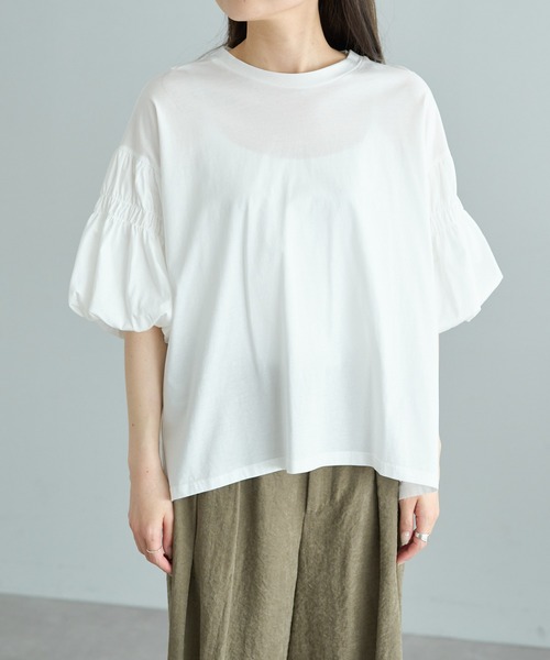 PUAL CE CIN(ピュアルセシン)の「【Du noir】ドライタッチバルーンスリーブT(Tシャツ/カットソー・レディース・チャコールグレー/ブラック/オフホワイト・FREE)」の14枚目の写真