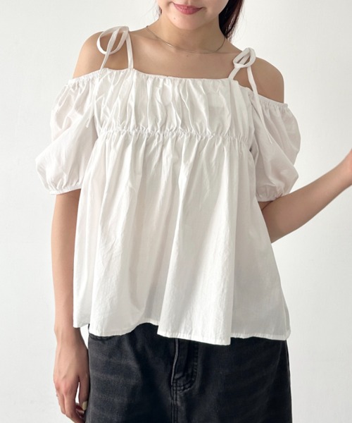 セール】肩リボンギャザーオフショルブラウス（シャツ/ブラウス