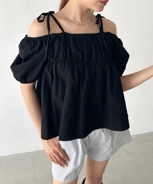 セール】肩リボンギャザーオフショルブラウス（シャツ/ブラウス