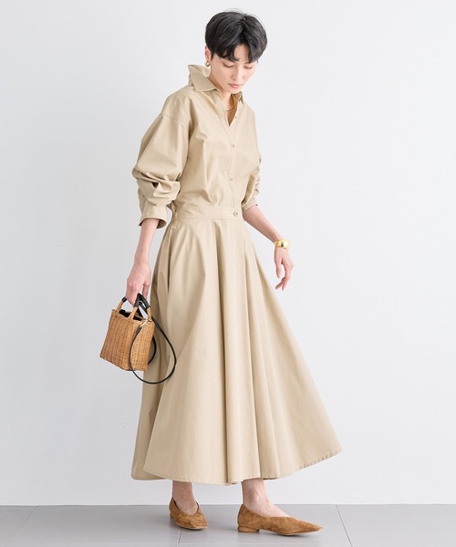 BARNYARDSTORM（バンヤードストーム）の「BARNYARDSTORM / シャツフレアーワンピース　マシンウォッシャブル（シャツワンピース・レディース・ベージュ/カーキ・0/1）」の3枚目の写真