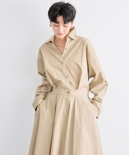 BARNYARDSTORM（バンヤードストーム）の「BARNYARDSTORM / シャツフレアーワンピース　マシンウォッシャブル（シャツワンピース・レディース・ベージュ/カーキ・0/1）」の7枚目の写真