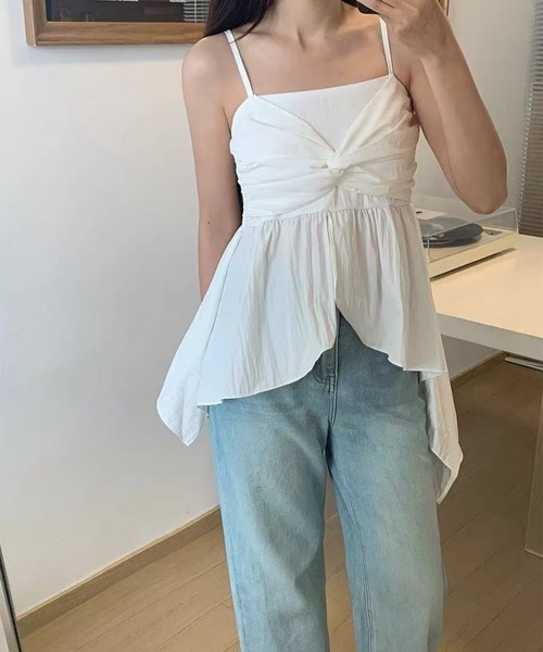 HOSHIページ　ハンドメイド　ニット　キャミソール　ボリュームフリル She's Closet チューブトップ ベアトップ パール付き/ラメ