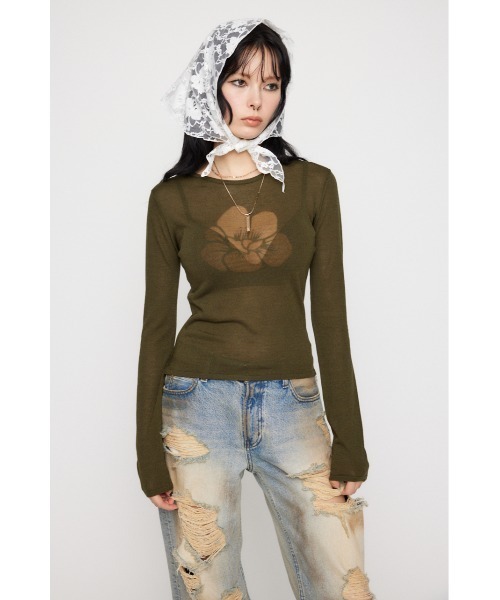 LAGUA GEM(ラグアジェム)の「FLOWER MESH ニット(ニット/セーター・レディース・ホワイト/カーキ/チャコールグレー・FREE)」の5枚目の写真