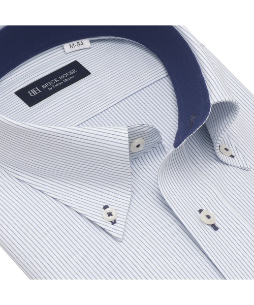 TOKYO SHIRTS(トウキョウシャツ)の「形態安定ノーアイロン ボタンダウン 長袖ストレッチビジネスワイシャツ(ビジネスシャツ・メンズ・ブルー・首回り37cm-裄丈80cm/首回り39cm-裄丈80cm/首回り39cm-裄丈84cm/首回り41cm-裄丈82cm/首回り41cm-裄丈86cm/首回り42cm-裄丈82cm/首回り42cm-裄丈86cm/首回り43cm-裄丈82cm/首回り43cm-裄丈86cm/首回り37cm-裄丈84cm)」の2枚目の写真