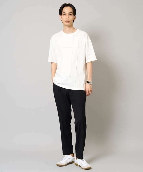 a.v.v（アーヴェヴェ）の「【接触冷感/綿100％】ピンタックデザインTシャツ（デザテクシリーズ）（Tシャツ/カットソー・メンズ・ブラック/グリーン/ホワイト/ネイビー・50/46/48/44）」の5枚目の写真