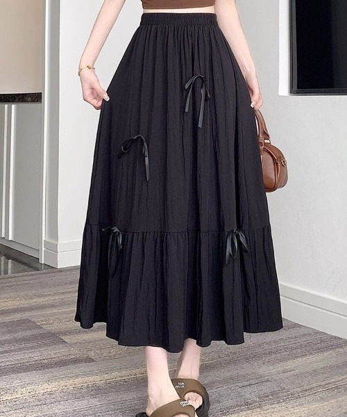 SallyLunn(サリーラン)の「リボン付きロングティアードスカート(スカート・レディース・ホワイト/ブラック・MEDIUM/LARGE)」の2枚目の写真