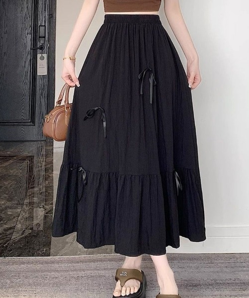 SallyLunn(サリーラン)の「リボン付きロングティアードスカート(スカート・レディース・ホワイト/ブラック・MEDIUM/LARGE)」の4枚目の写真