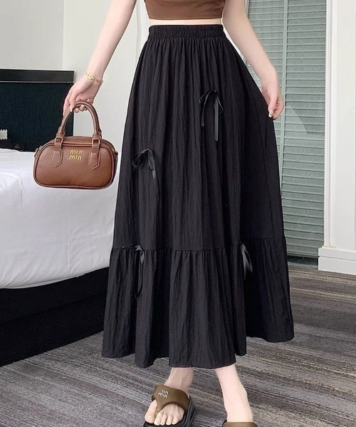 SallyLunn(サリーラン)の「リボン付きロングティアードスカート(スカート・レディース・ホワイト/ブラック・MEDIUM/LARGE)」の5枚目の写真