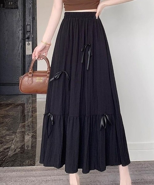 SallyLunn(サリーラン)の「リボン付きロングティアードスカート(スカート・レディース・ホワイト/ブラック・MEDIUM/LARGE)」の6枚目の写真