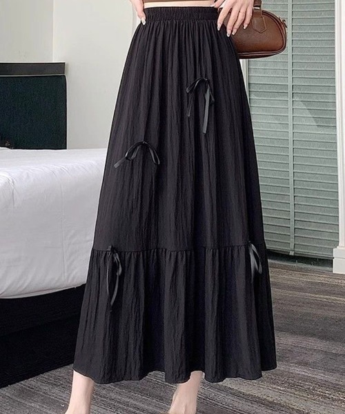 SallyLunn(サリーラン)の「リボン付きロングティアードスカート(スカート・レディース・ホワイト/ブラック・MEDIUM/LARGE)」の7枚目の写真