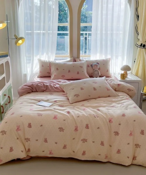 セール】【ダブルサイズ】総柄プリント 布団カバー 4点セット