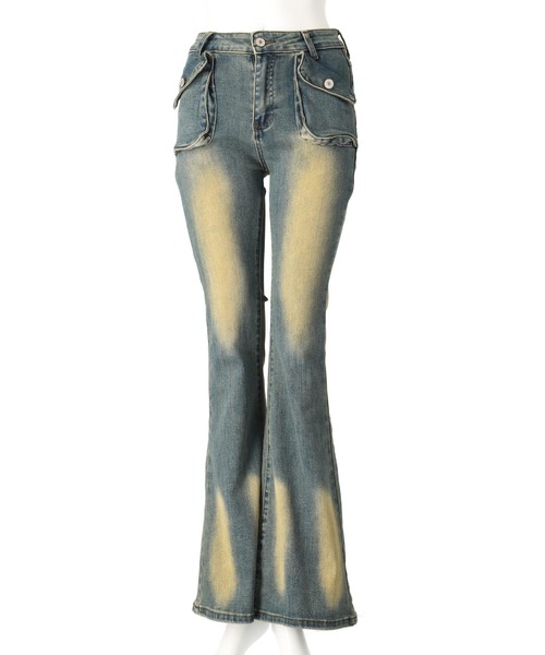 ウォッシュデザインストレッチデニムフレアパンツ（デニムパンツ