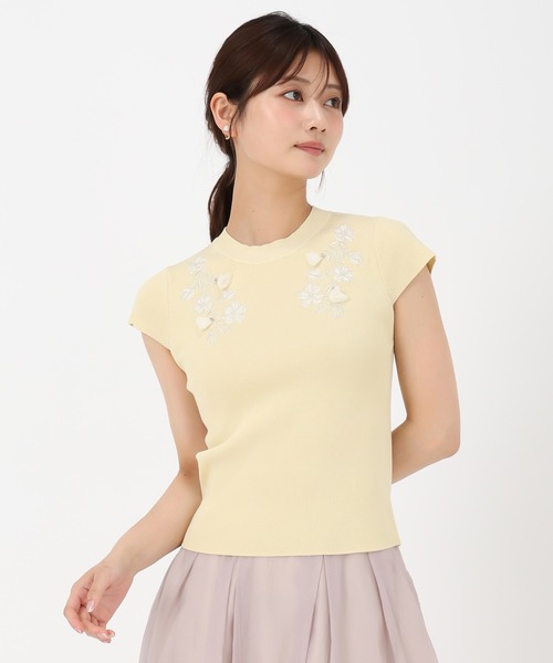 MISCH MASCH(ミッシュマッシュ)の「フラワー刺繍フレンチスリーブニット(ニット/セーター・レディース・イエロー/ピンク/ホワイト・フリ-)」の12枚目の写真