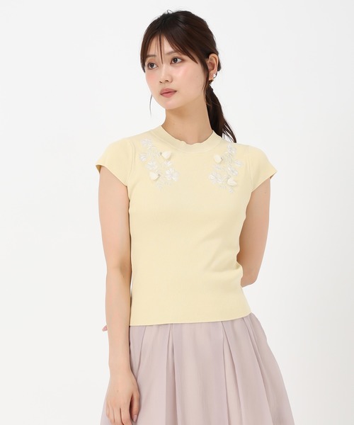 MISCH MASCH(ミッシュマッシュ)の「フラワー刺繍フレンチスリーブニット(ニット/セーター・レディース・イエロー/ピンク/ホワイト・フリ-)」の10枚目の写真