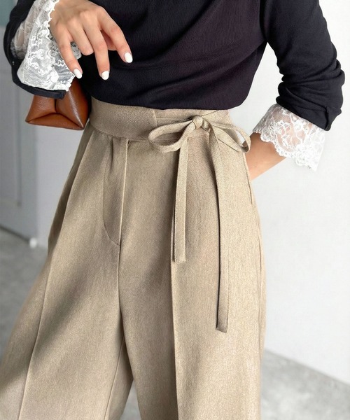 mily bilet(ミウィビレット)の「【mily bilet】26SS新色登場♪キレイ目ガーリーの大定番◎コーデに映えるこなれカラー♪リボン使いワイドスラックス(スラックス・レディース・ベージュ/ブラウン/ブラック/グレー系その他/アイボリー・LARGE/MEDIUM/SMALL/X-LARGE)」の5枚目の写真
