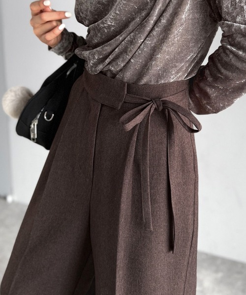 mily bilet(ミウィビレット)の「【mily bilet】26SS新色登場♪キレイ目ガーリーの大定番◎コーデに映えるこなれカラー♪リボン使いワイドスラックス(スラックス・レディース・ベージュ/ブラウン/ブラック/グレー系その他/アイボリー・LARGE/MEDIUM/SMALL/X-LARGE)」の20枚目の写真