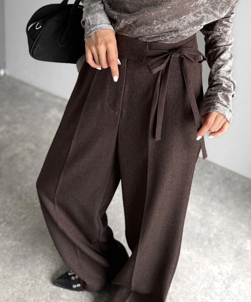 mily bilet(ミウィビレット)の「【mily bilet】26SS新色登場♪キレイ目ガーリーの大定番◎コーデに映えるこなれカラー♪リボン使いワイドスラックス(スラックス・レディース・ベージュ/ブラウン/ブラック/グレー系その他/アイボリー・LARGE/MEDIUM/SMALL/X-LARGE)」の16枚目の写真
