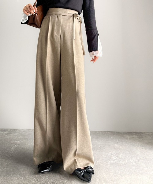 mily bilet(ミウィビレット)の「【mily bilet】26SS新色登場♪キレイ目ガーリーの大定番◎コーデに映えるこなれカラー♪リボン使いワイドスラックス(スラックス・レディース・ベージュ/ブラウン/ブラック/グレー系その他/アイボリー・LARGE/MEDIUM/SMALL/X-LARGE)」の12枚目の写真