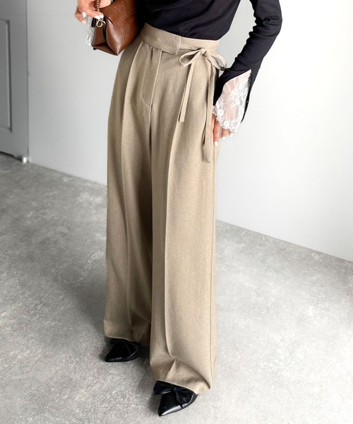 mily bilet(ミウィビレット)の「【mily bilet】26SS新色登場♪キレイ目ガーリーの大定番◎コーデに映えるこなれカラー♪リボン使いワイドスラックス(スラックス・レディース・ベージュ/ブラウン/ブラック/グレー系その他/アイボリー・LARGE/MEDIUM/SMALL/X-LARGE)」の11枚目の写真