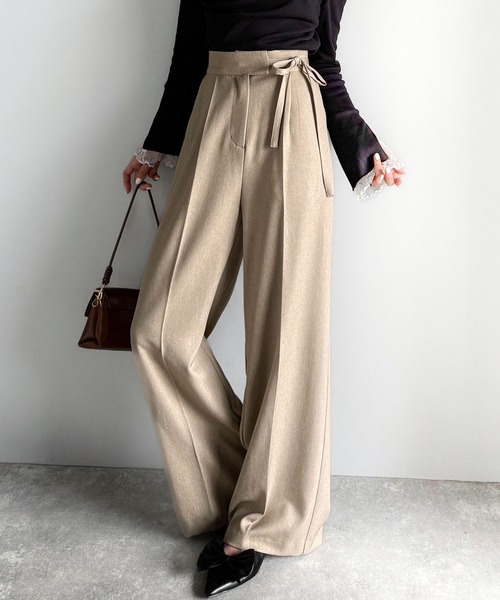 mily bilet(ミウィビレット)の「【mily bilet】26SS新色登場♪キレイ目ガーリーの大定番◎コーデに映えるこなれカラー♪リボン使いワイドスラックス(スラックス・レディース・ベージュ/ブラウン/ブラック/グレー系その他/アイボリー・LARGE/MEDIUM/SMALL/X-LARGE)」の7枚目の写真