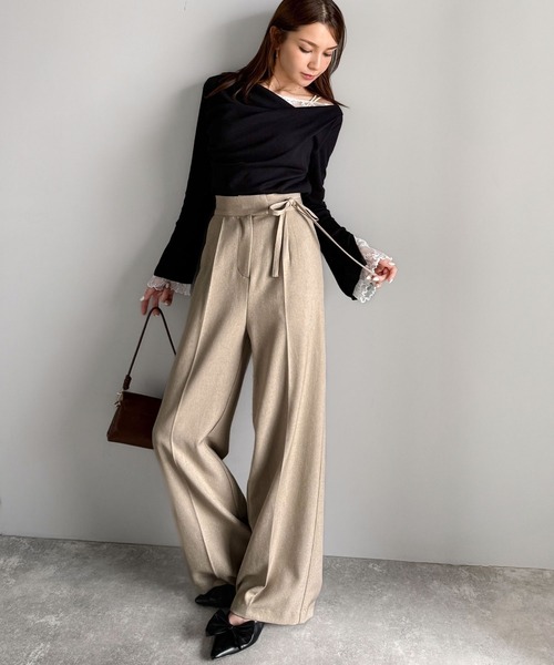 mily bilet(ミウィビレット)の「【mily bilet】26SS新色登場♪キレイ目ガーリーの大定番◎コーデに映えるこなれカラー♪リボン使いワイドスラックス(スラックス・レディース・ベージュ/ブラウン/ブラック/グレー系その他/アイボリー・LARGE/MEDIUM/SMALL/X-LARGE)」の6枚目の写真