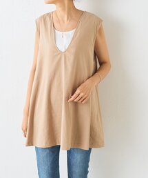 リネン混Ｕネックフレアベスト