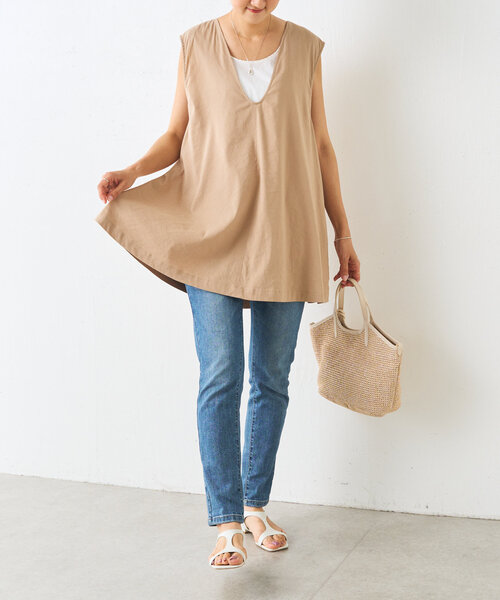 BEARDSLEY（ビアズリー）の「リネン混Ｕネックフレアベスト（ベスト・レディース・ブラック/ベージュ系その他/ベージュ系その他2・FREE）」の7枚目の写真