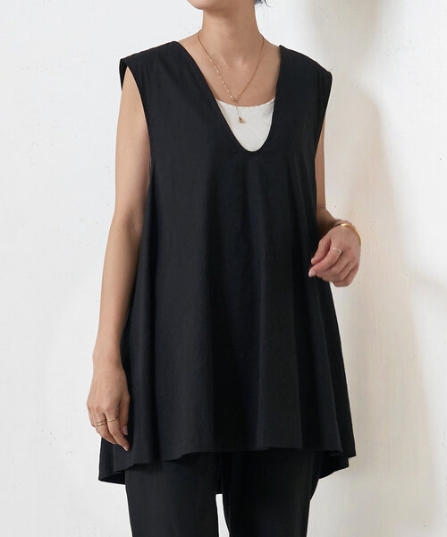 BEARDSLEY（ビアズリー）の「リネン混Ｕネックフレアベスト（ベスト・レディース・ブラック/ベージュ系その他/ベージュ系その他2・FREE）」の4枚目の写真