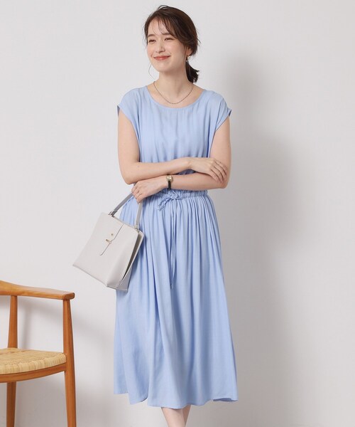 ITS'DEMO（イッツデモ）の「【さらりタッチ／手洗い可】強撚スラブブラウジングワンピース（ワンピース・レディース・ブラック/ブルーグリーン/ピンク系/サックスブルー・00）」の3枚目の写真