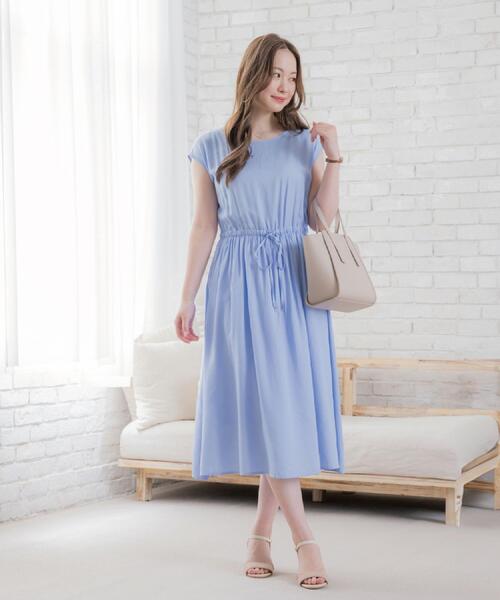 ITS'DEMO（イッツデモ）の「【さらりタッチ／手洗い可】強撚スラブブラウジングワンピース（ワンピース・レディース・ブラック/ブルーグリーン/ピンク系/サックスブルー・00）」の5枚目の写真