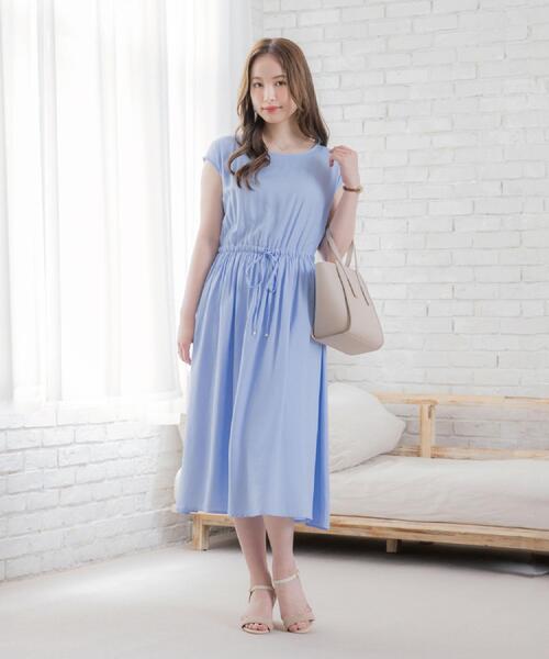 ITS'DEMO（イッツデモ）の「【さらりタッチ／手洗い可】強撚スラブブラウジングワンピース（ワンピース・レディース・ブラック/ブルーグリーン/ピンク系/サックスブルー・00）」の6枚目の写真