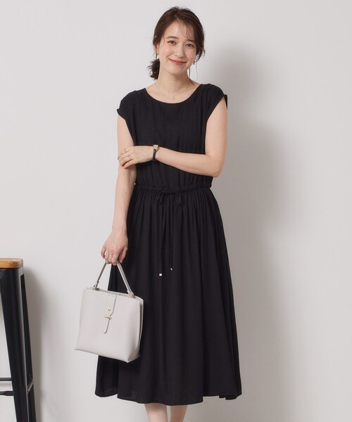 ITS'DEMO（イッツデモ）の「【さらりタッチ／手洗い可】強撚スラブブラウジングワンピース（ワンピース・レディース・ブラック/ブルーグリーン/ピンク系/サックスブルー・00）」の7枚目の写真