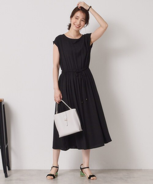 ITS'DEMO（イッツデモ）の「【さらりタッチ／手洗い可】強撚スラブブラウジングワンピース（ワンピース・レディース・ブラック/ブルーグリーン/ピンク系/サックスブルー・00）」の9枚目の写真