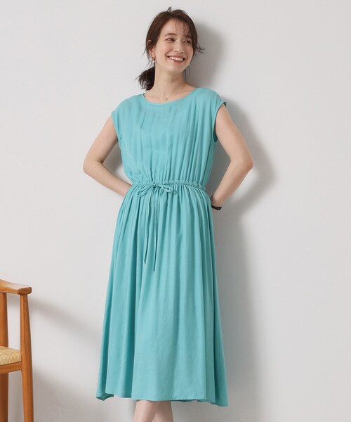 ITS'DEMO（イッツデモ）の「【さらりタッチ／手洗い可】強撚スラブブラウジングワンピース（ワンピース・レディース・ブラック/ブルーグリーン/ピンク系/サックスブルー・00）」の19枚目の写真