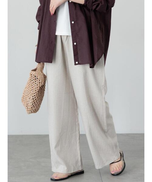 Lugnoncure（ルノンキュール）の「麻調ストライプイージーパンツ（その他パンツ・レディース・ネイビー/ベージュ/グレー・F）」の3枚目の写真