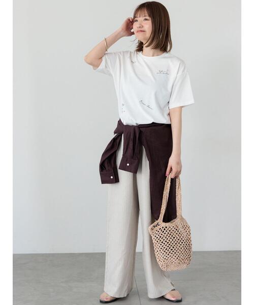 Lugnoncure（ルノンキュール）の「麻調ストライプイージーパンツ（その他パンツ・レディース・ネイビー/ベージュ/グレー・F）」の4枚目の写真