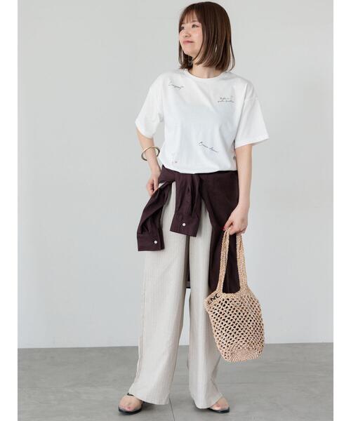 Lugnoncure（ルノンキュール）の「麻調ストライプイージーパンツ（その他パンツ・レディース・ネイビー/ベージュ/グレー・F）」の5枚目の写真