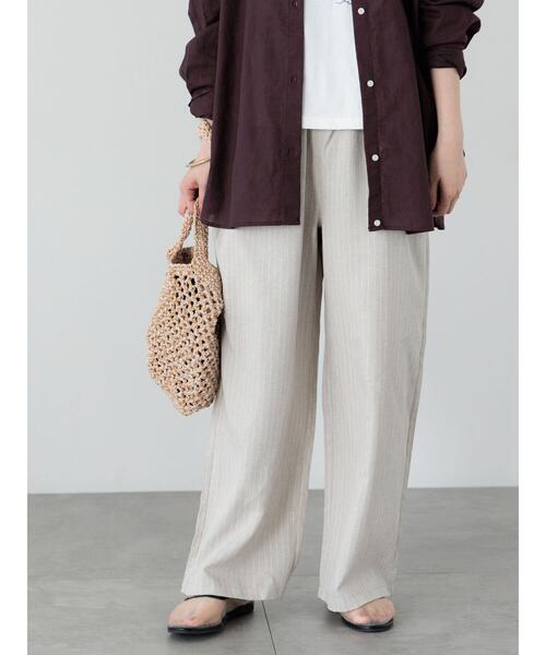 Lugnoncure（ルノンキュール）の「麻調ストライプイージーパンツ（その他パンツ・レディース・ネイビー/ベージュ/グレー・F）」の6枚目の写真