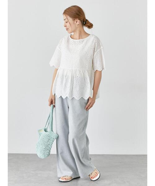 Lugnoncure（ルノンキュール）の「麻調ストライプイージーパンツ（その他パンツ・レディース・ネイビー/ベージュ/グレー・F）」の18枚目の写真