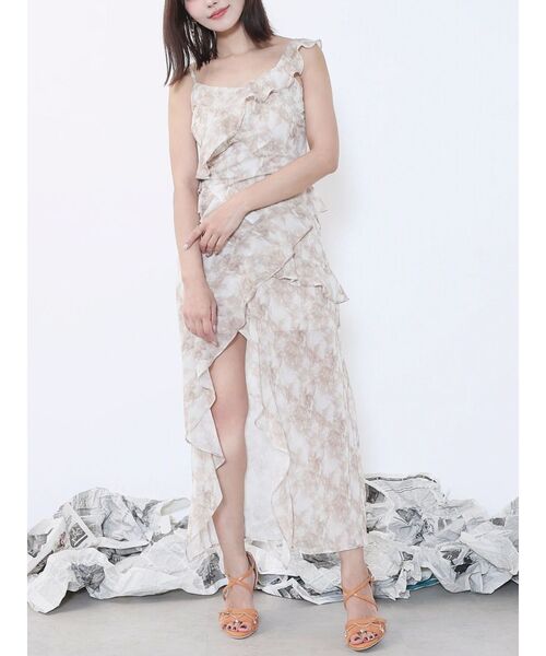 ラッフルアシンメトリータイダイプリントワンピース セール】ラッフルアシンメトリータイダイプリントワンピース