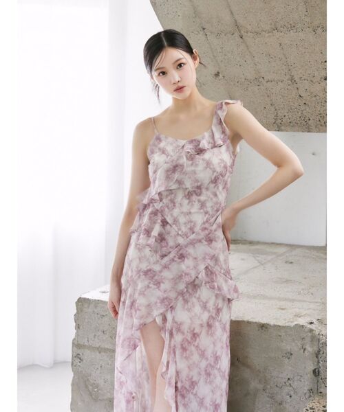 ラッフルアシンメトリータイダイプリントワンピース ラッフルアシンメトリータイダイプリントワンピース（ワンピース