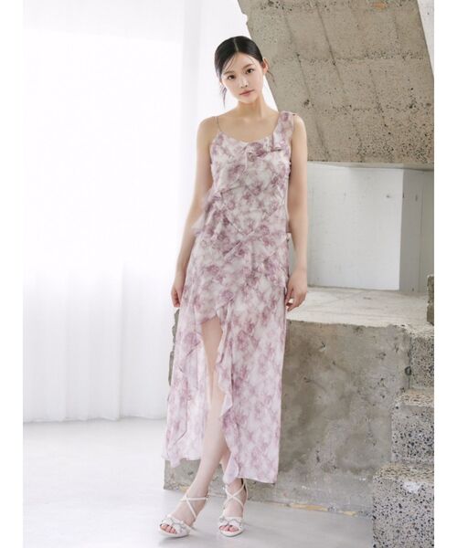 ラッフルアシンメトリータイダイプリントワンピース（ワンピース