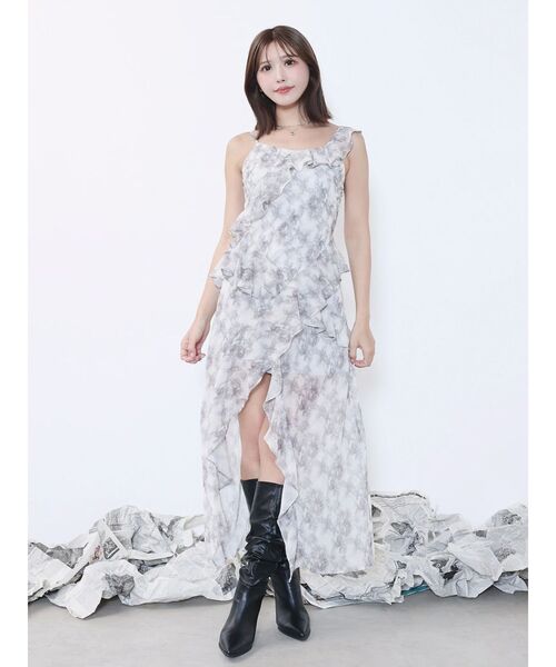 ラッフルアシンメトリータイダイプリントワンピース EATME ワンピース ラッフルアシンメトリータイダイプリント