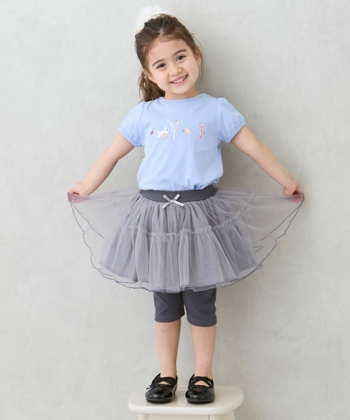 petit main（プティマイン）の「【接触冷感】5分丈レギつきチュールSK（スカート・キッズ・ライトピンク/アイボリー/ブルーグレー・100cm/80ｃｍ/110cm/130cm/120cm/90cm）」の3枚目の写真